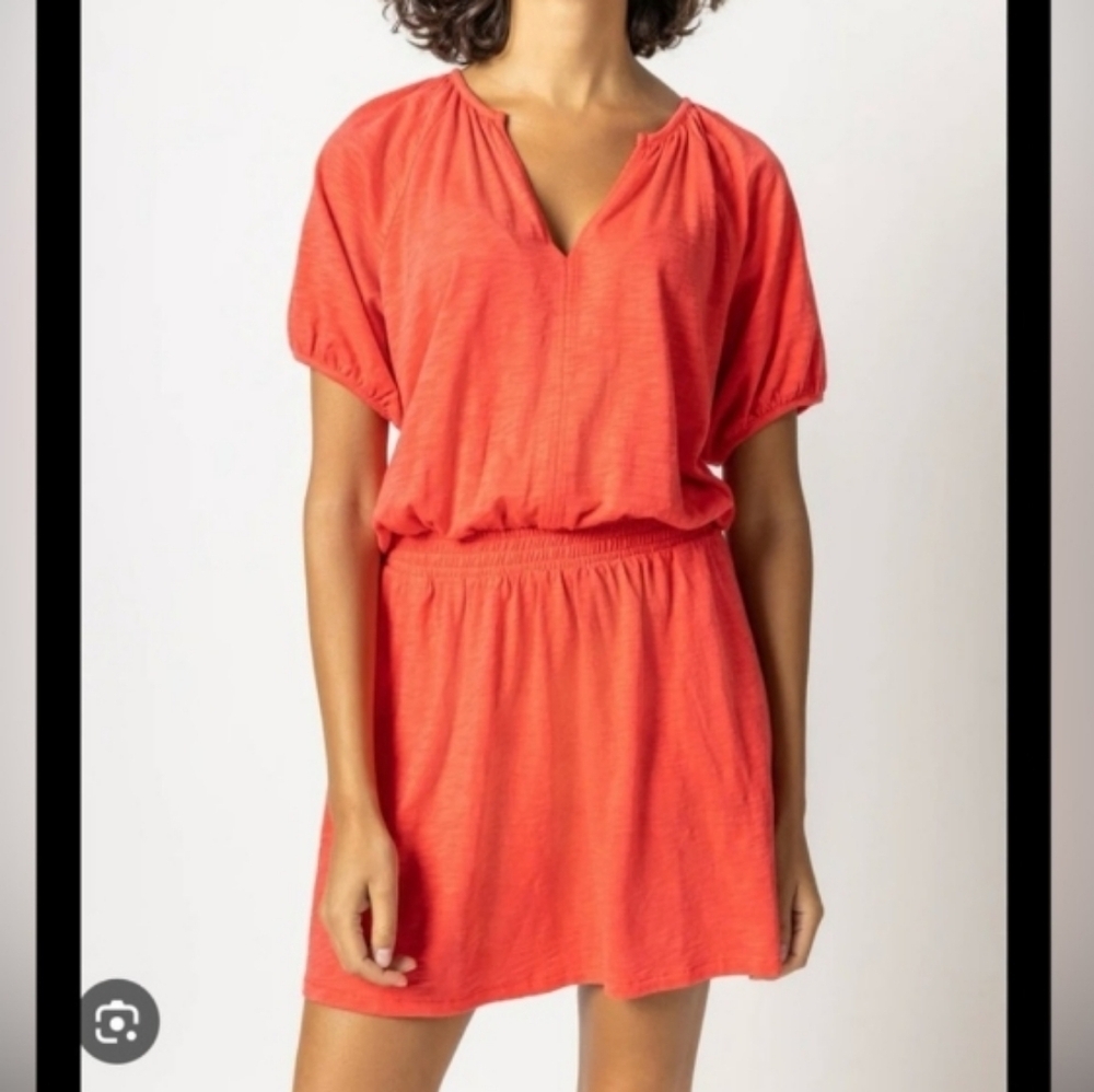 LILLA P Elastic Waist Split Neck Dress